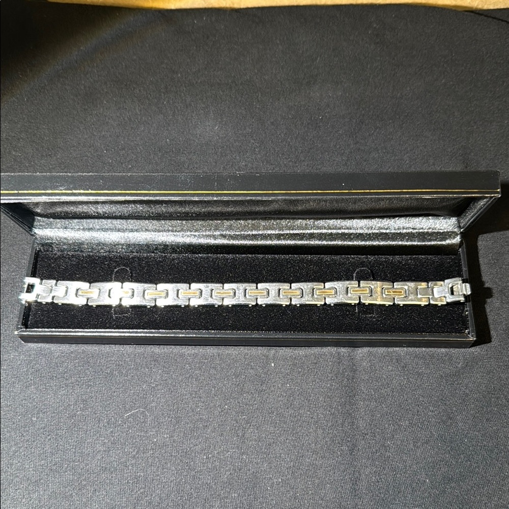 Men’s Stainless Steel Square Link Gold and Silver Bracelet, 8 1/2 Inches